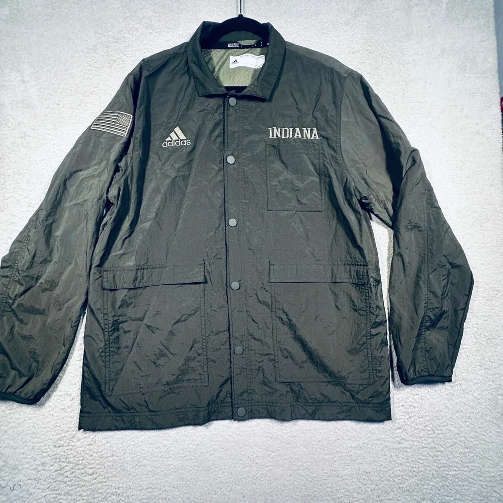 Adidas Indiana Hoosiers Windbreaker Jacket L Green IU Salute to Service Military